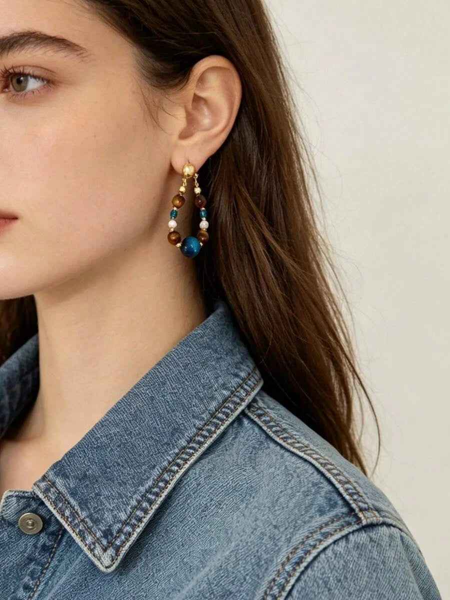 Retro Beaded Hoop Earrings