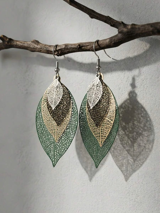 Bohemian Gold Hollow Leaf Earrings