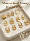 Stainless Steel Gold Ring Earring Set