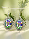 Vintage Floral Oval Iris Flower Earrings