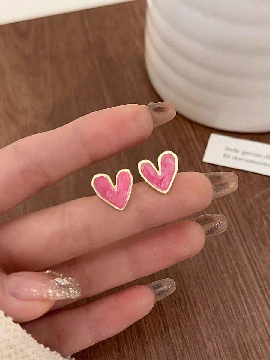 Vintage Oil-Drip Heart Stud Earrings