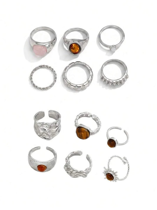 Vintage Asymmetrical Silver Ring Set