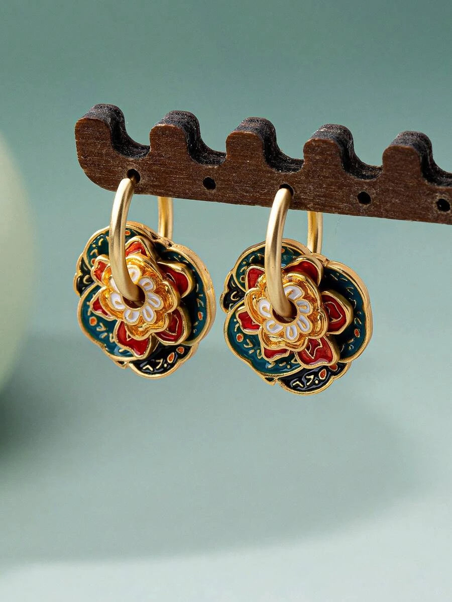 Colorful Enamel Geometric Hoop Earrings