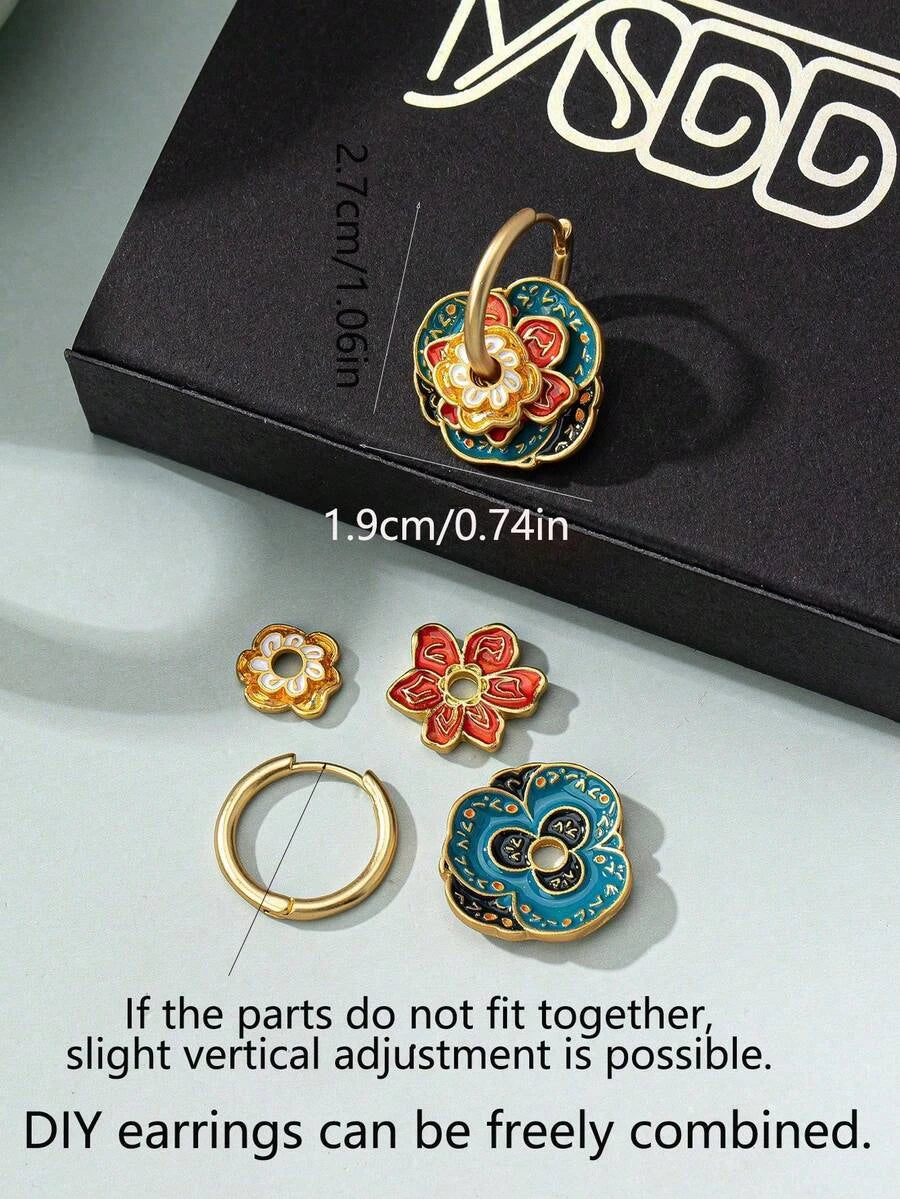 Colorful Enamel Geometric Hoop Earrings