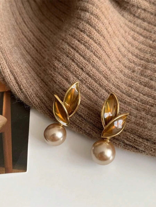Vintage Coffee Color Leaf Earrings