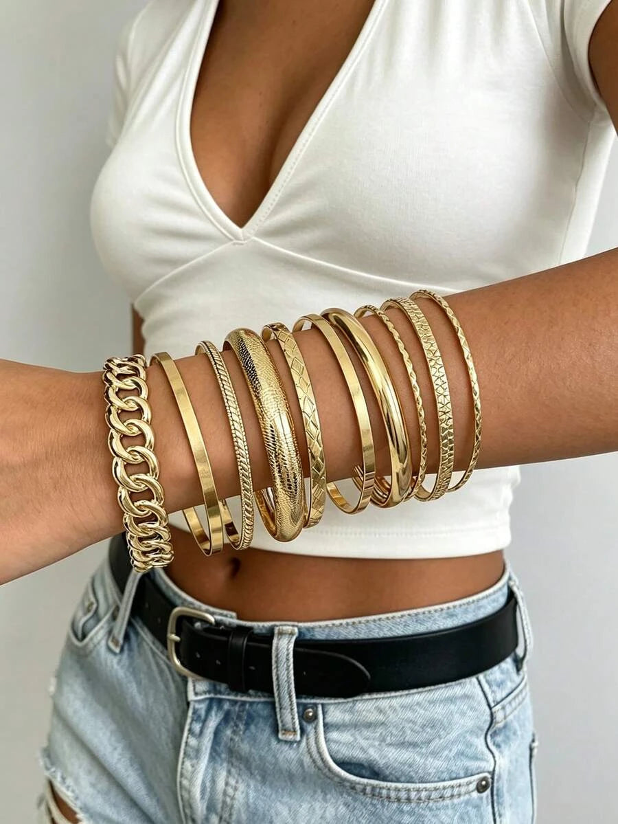 Vintage Geometric Gold Bracelet Set