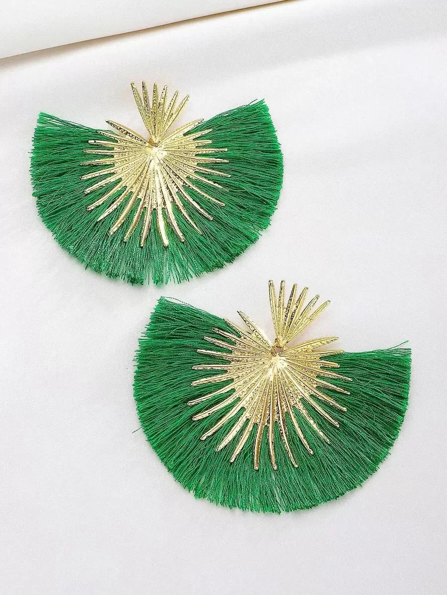 Vintage Heart Fan Tassel Earrings