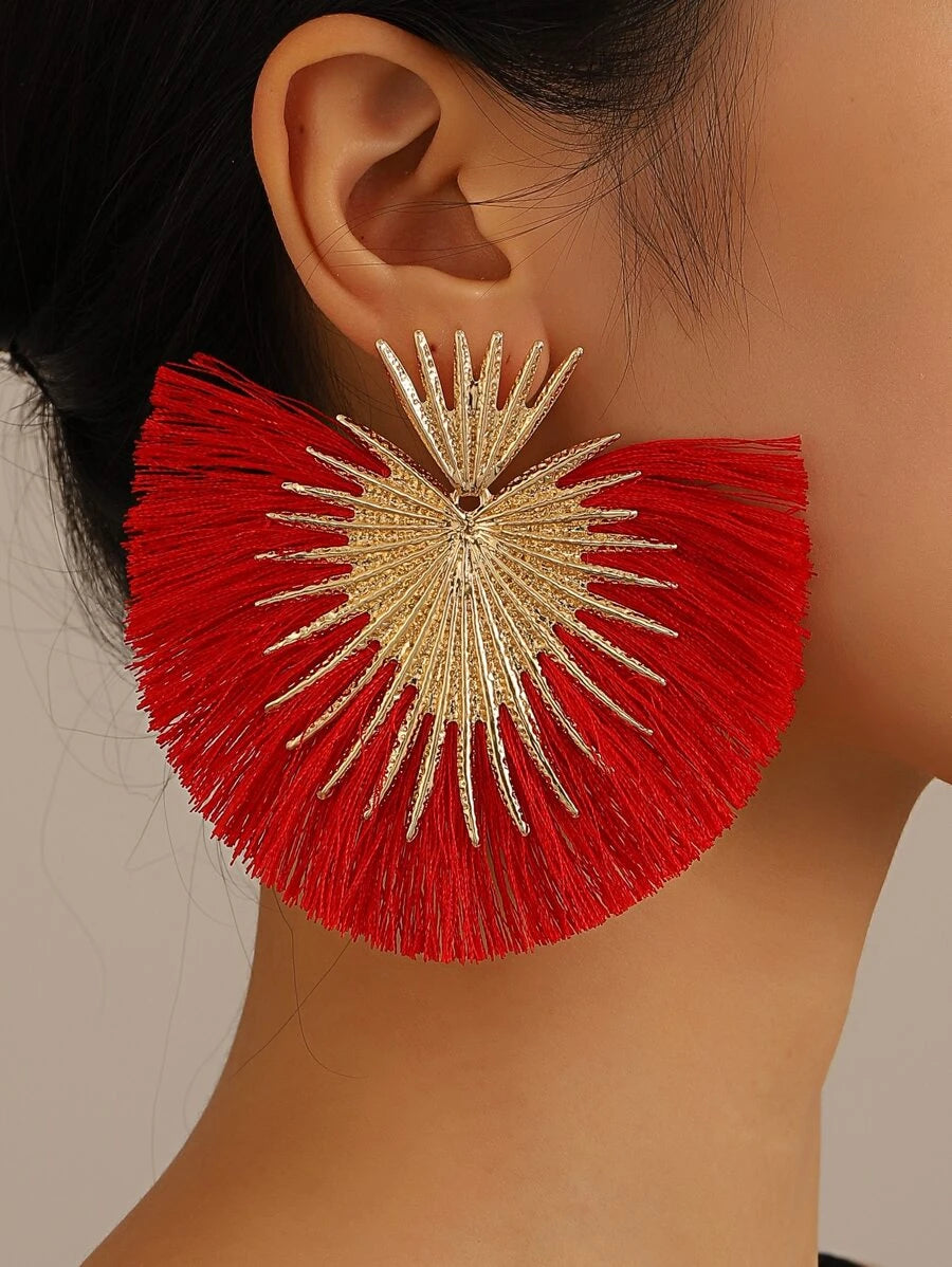 Vintage Heart Fan Tassel Earrings