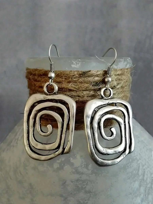 Vintage Inspired Geometric Metal Dangle Earrings