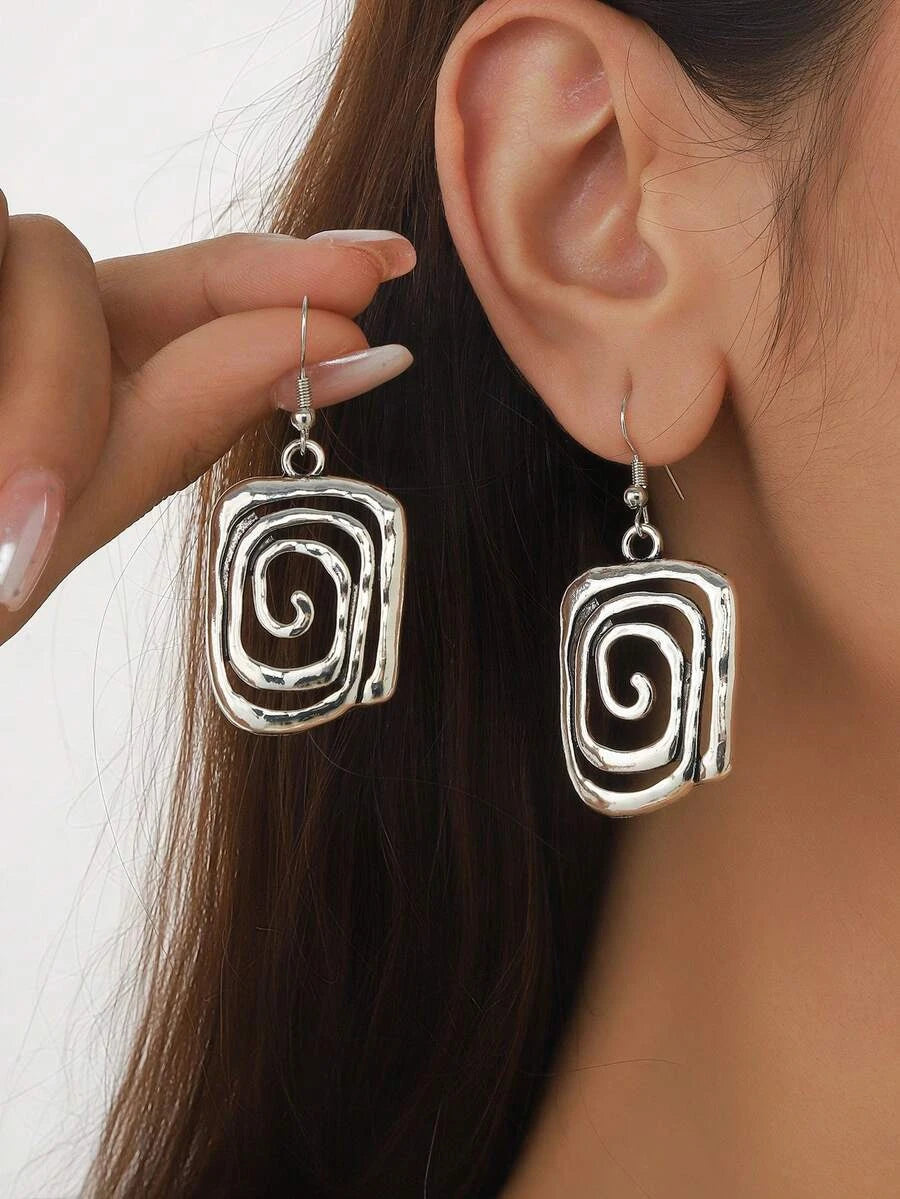 Vintage Inspired Geometric Metal Dangle Earrings