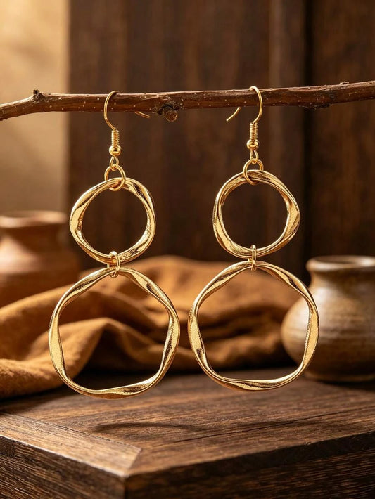 Vintage Gold Asymmetrical Double Hoop Earrings