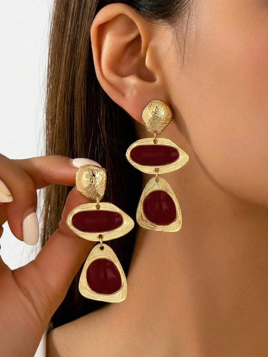 Vintage Asymmetrical Geometric Enamel Dangle Earrings