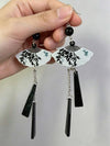 Chinese Style Folding Fan Pearl Earrings