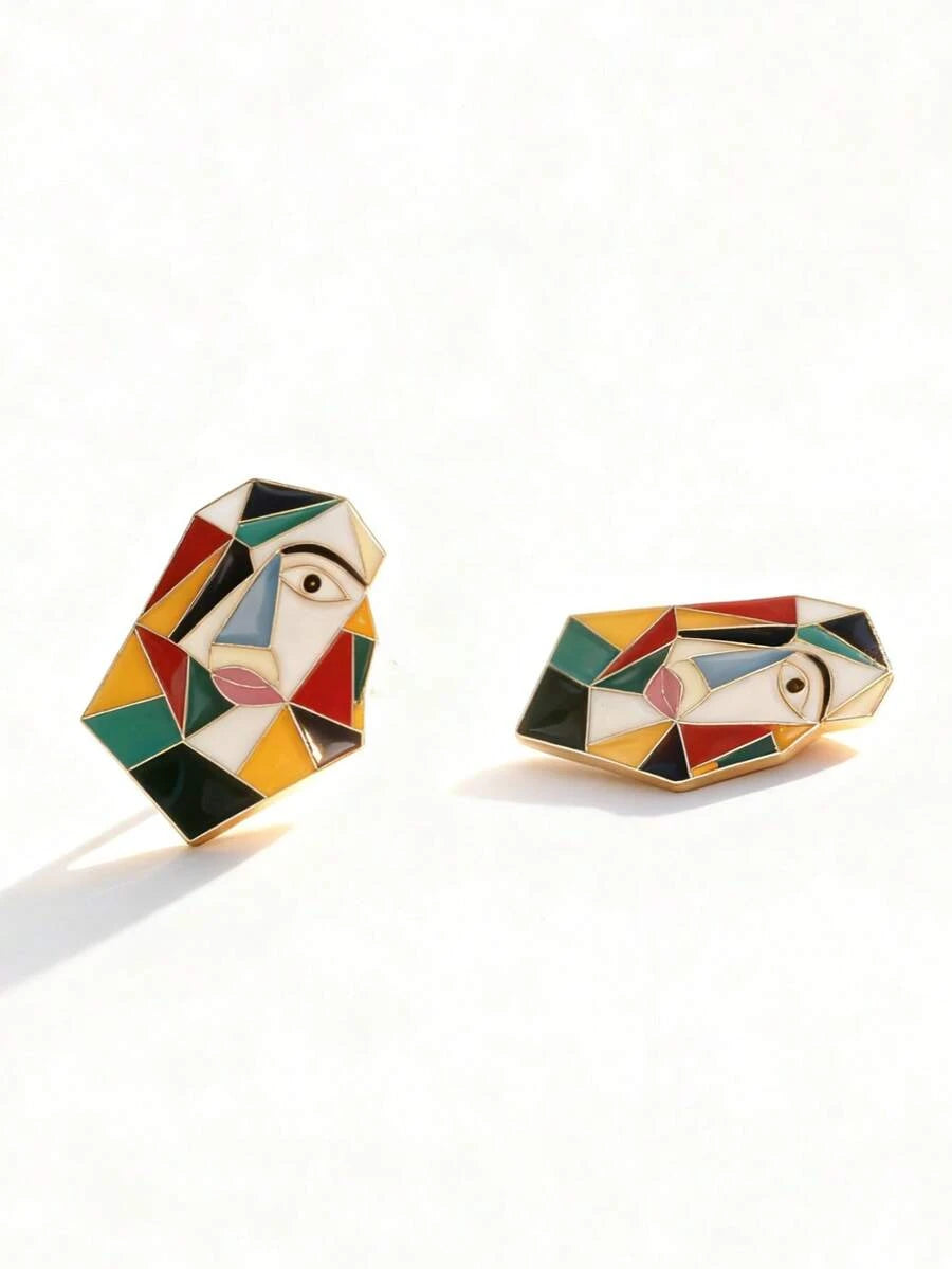 Geometric Abstract Face Enamel Earrings