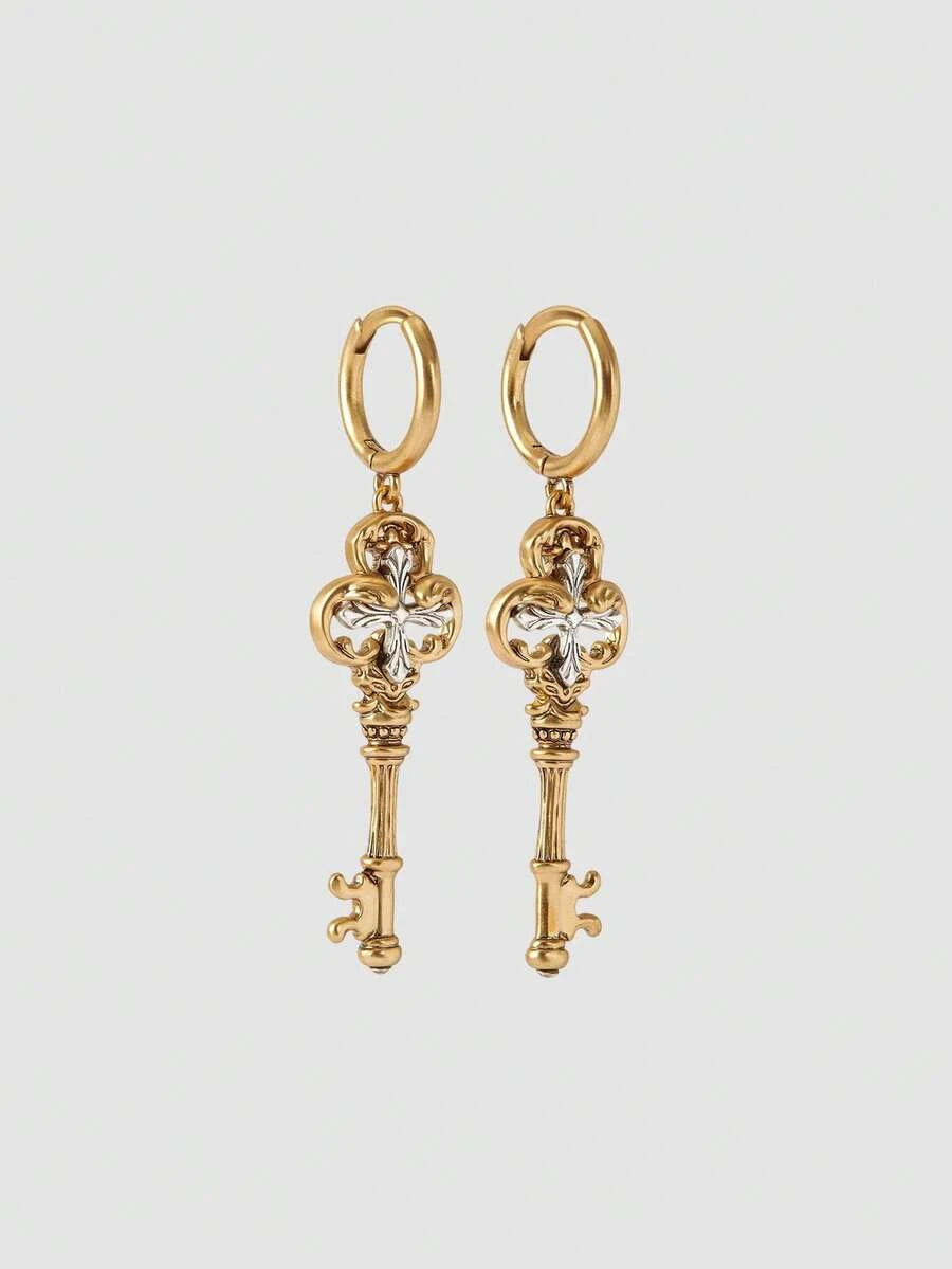 Gold Vintage Key Gothic Earrings