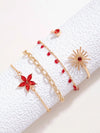 Minimalist Alloy Flower Tassel Bracelet Set