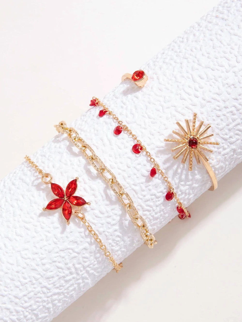 Minimalist Alloy Flower Tassel Bracelet Set