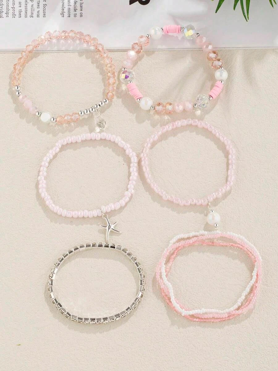 Beaded Crystal Starfish Beach Bracelet Set