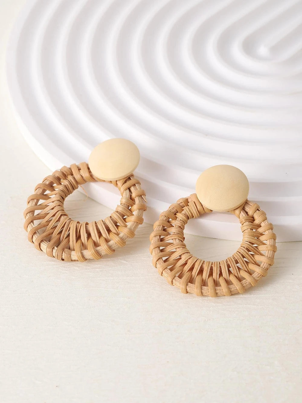 Handmade Woven Rattan Circle Earrings