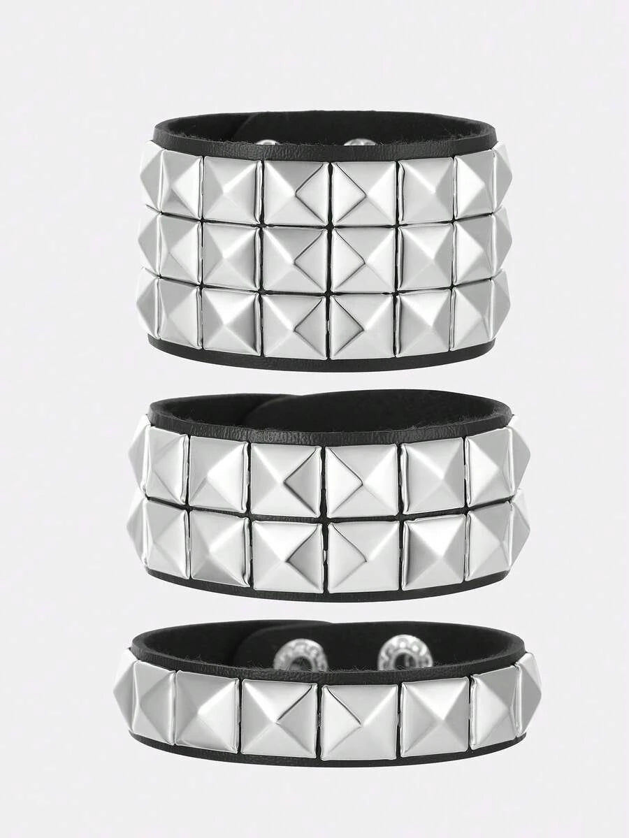 Punk Rivet Leather Bracelet Set