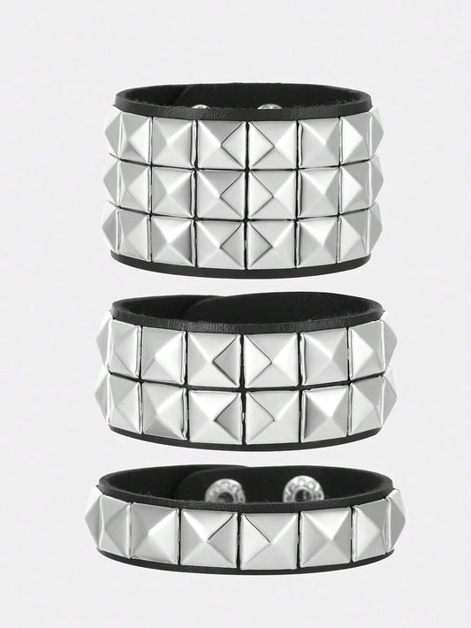 Punk Rivet Leather Bracelet Set