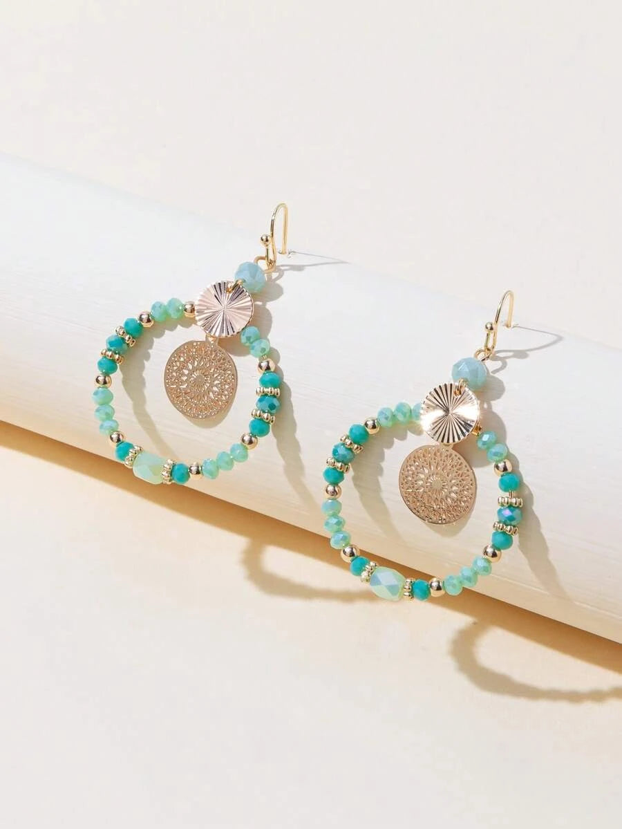 Retro Crystal Beaded Pendant Earrings