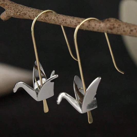Bohemian Origami Crane Drop Earrings