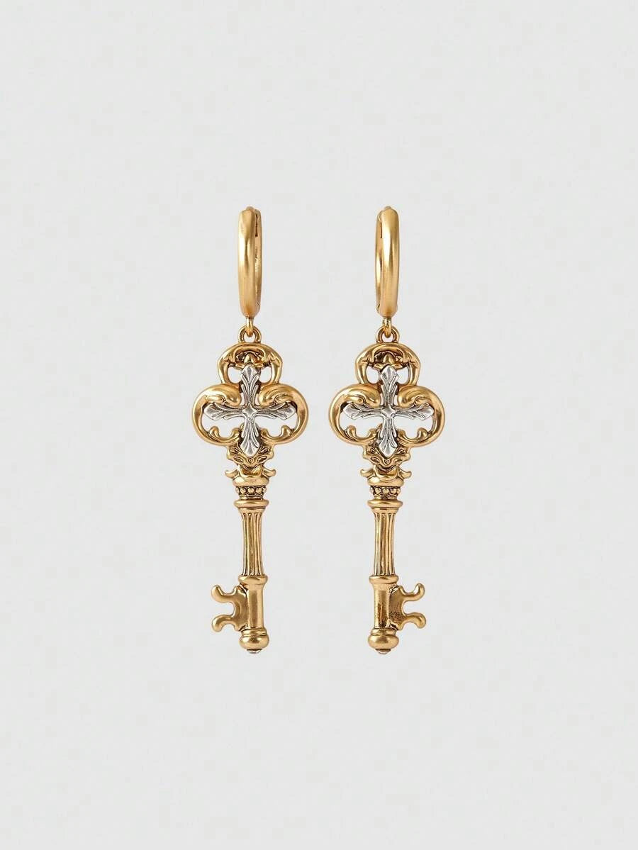 Gold Vintage Key Gothic Earrings