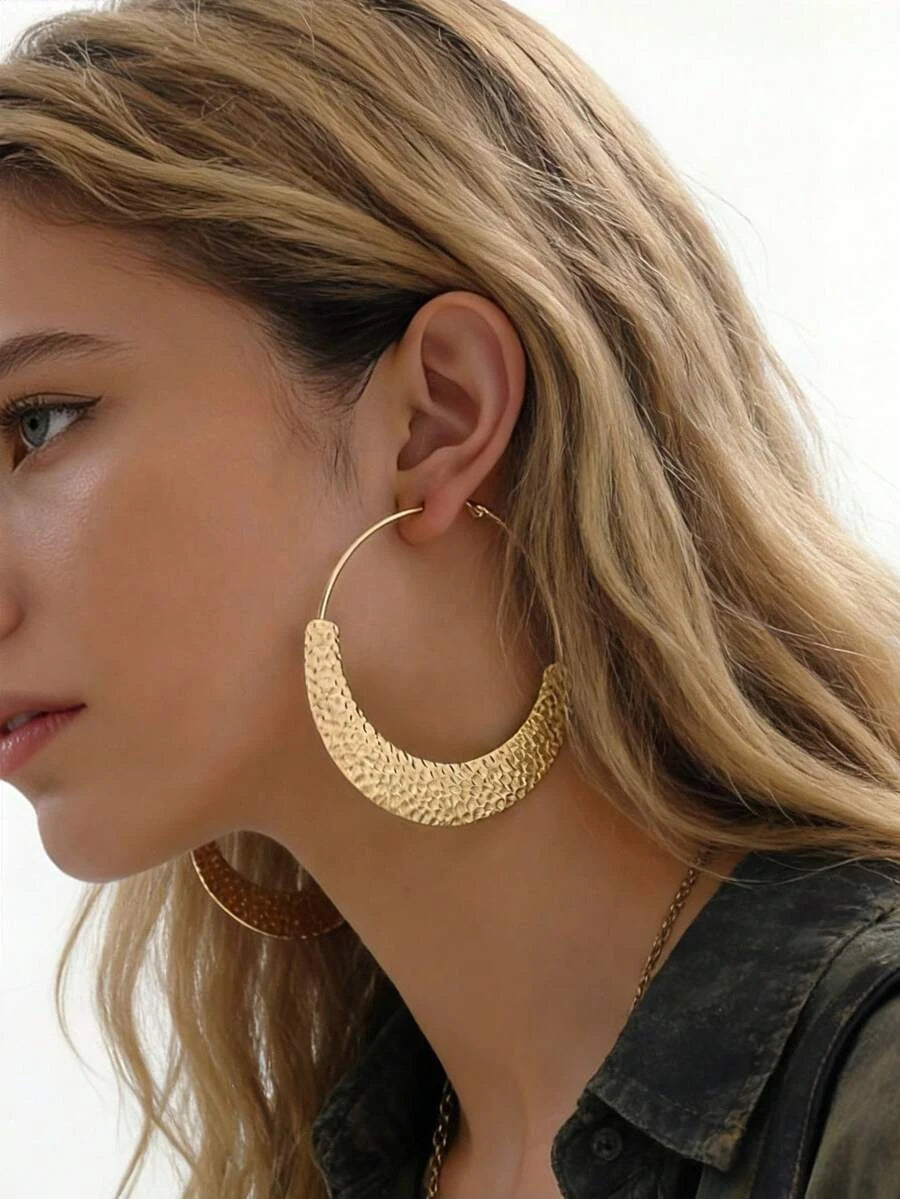 Porcelain Print Hammered Hoop Earrings