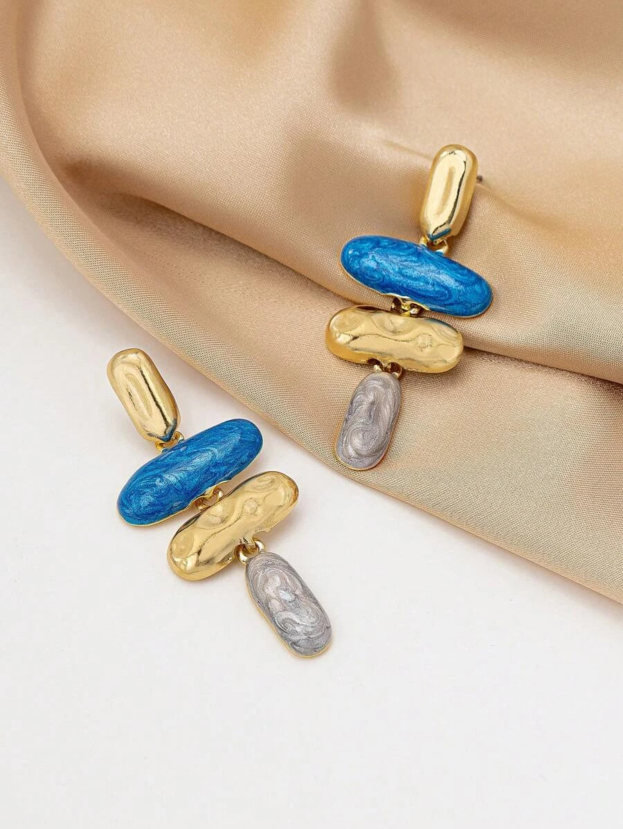 Asymmetrical Geometric Enamel Drop Earrings
