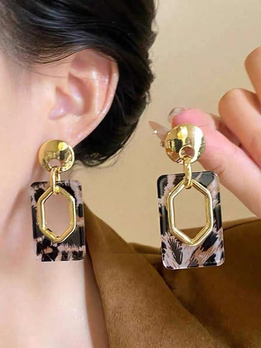 Vintage Geometric Leopard Resin Earrings
