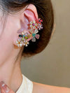 Colorful Floral Rhinestone Clip On Earrings