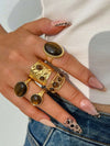 15/5pcs Vintage Old Money Style Elegant Fashion Faux Tiger Eye Stone Geometric Cross Hammered Hollow Ring Set Suitable For Women's Daily Wear