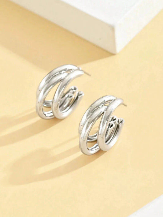 Gold Elegant Three-Hoop Earrings