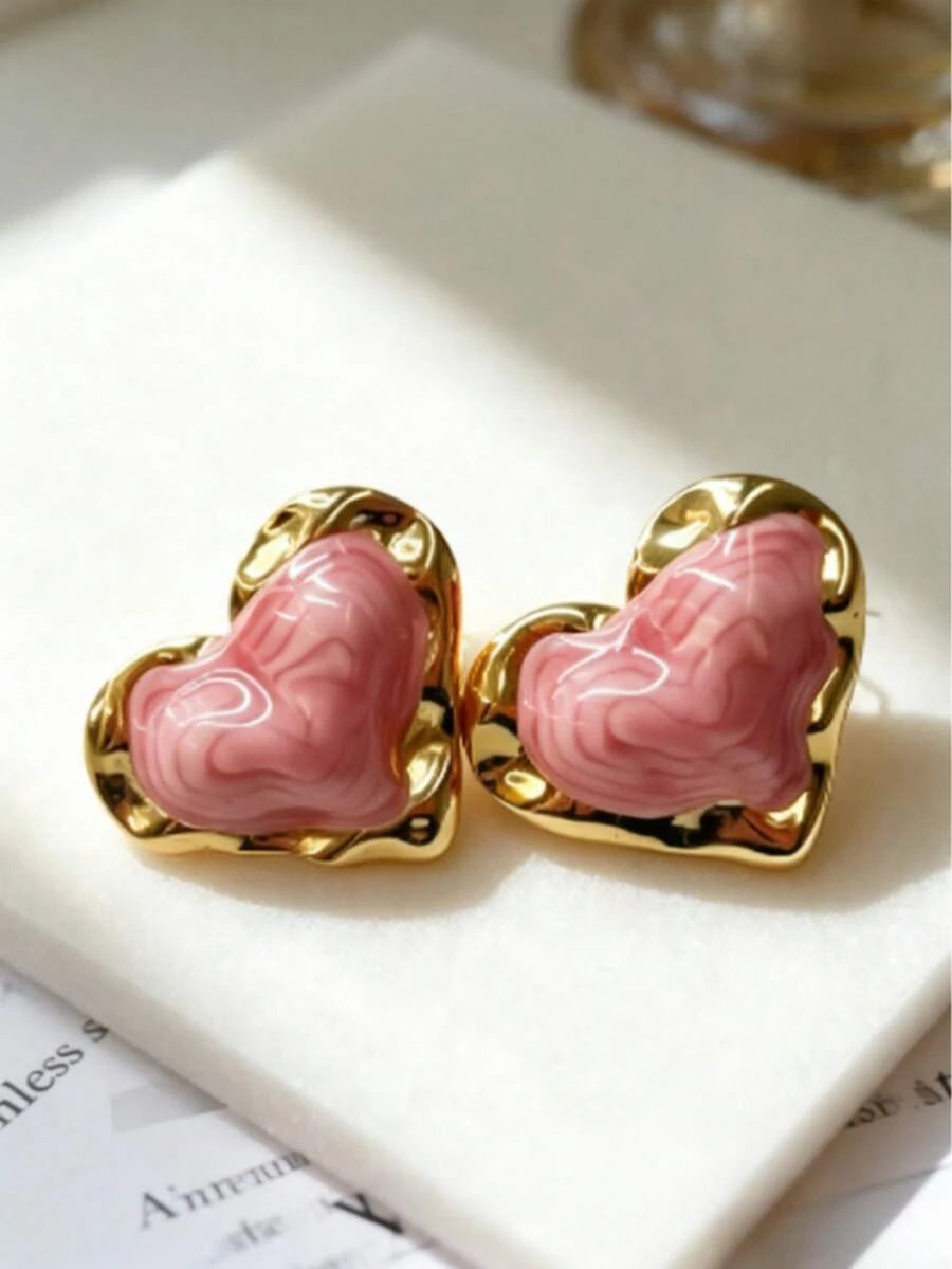 Pink Enamel Shell Stud Earrings