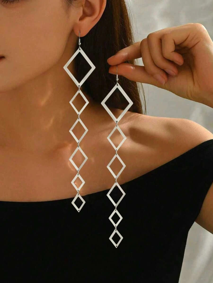 Geometric Polygon Tassel Earrings