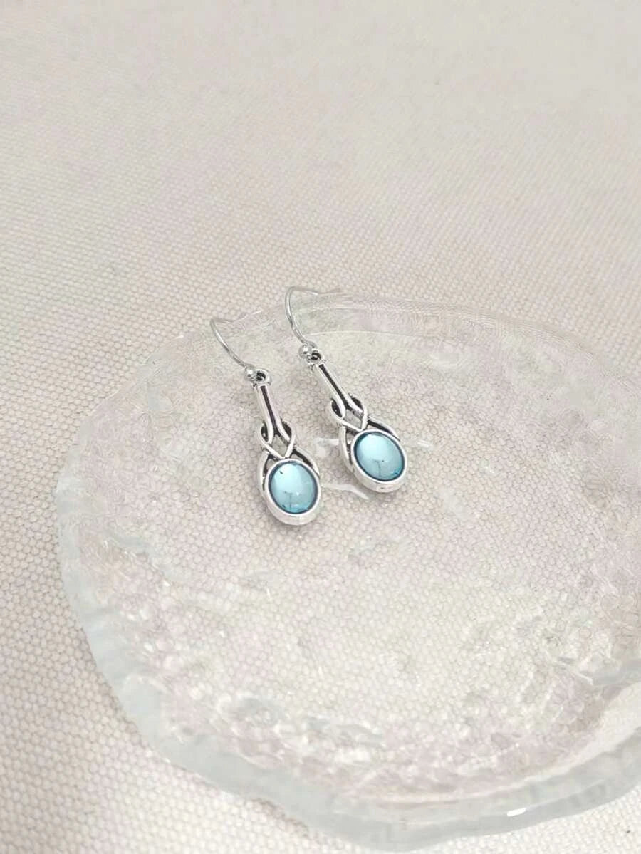 Bohemian Sea Blue Faux Gemstone Pendant Earrings