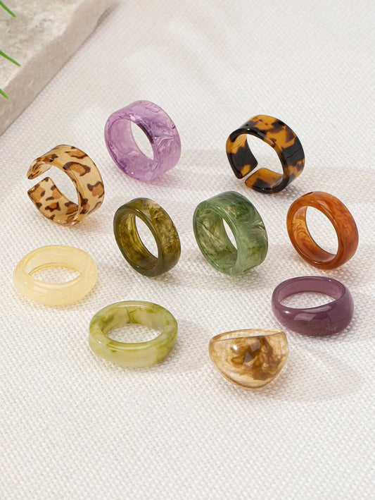 Vintage Acrylic Fashion Rings Set