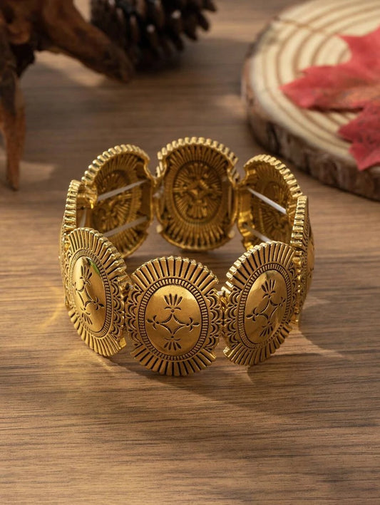 Vintage Gold Geometric Engraved Elastic Bracelet