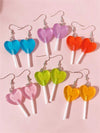 Summer Vacation Resin Heart Lollipop Dangle Earrings