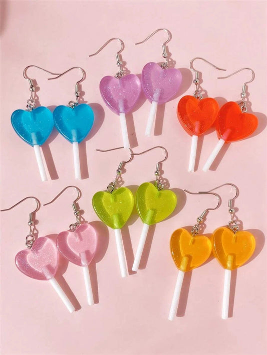 Summer Vacation Resin Heart Lollipop Dangle Earrings
