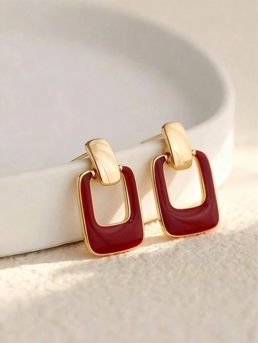 Retro Coffee Square Drop Earrings