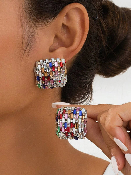 Vintage Colorful Glass Rhinestone Stud Earrings