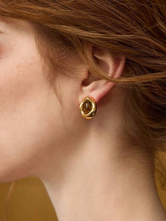 Natural Tiger Eye Stud Earrings