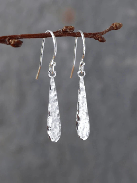 Vintage Hammered Water Drop Pendant Earrings