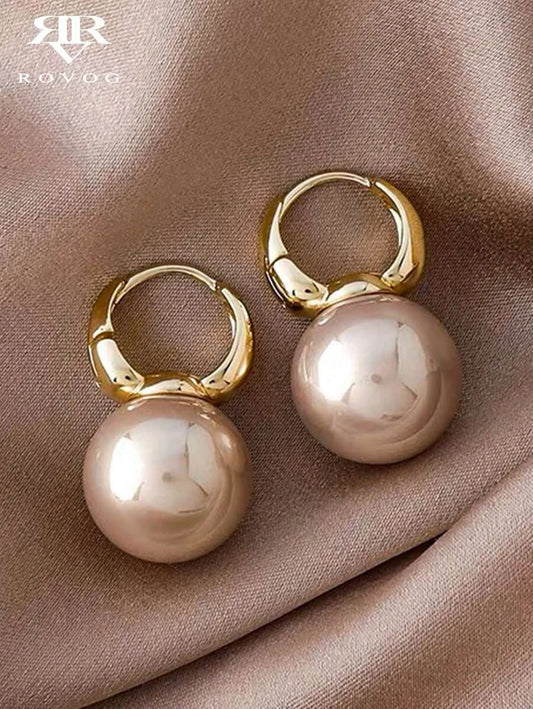 Vintage French Faux Pearl Hoop Earrings