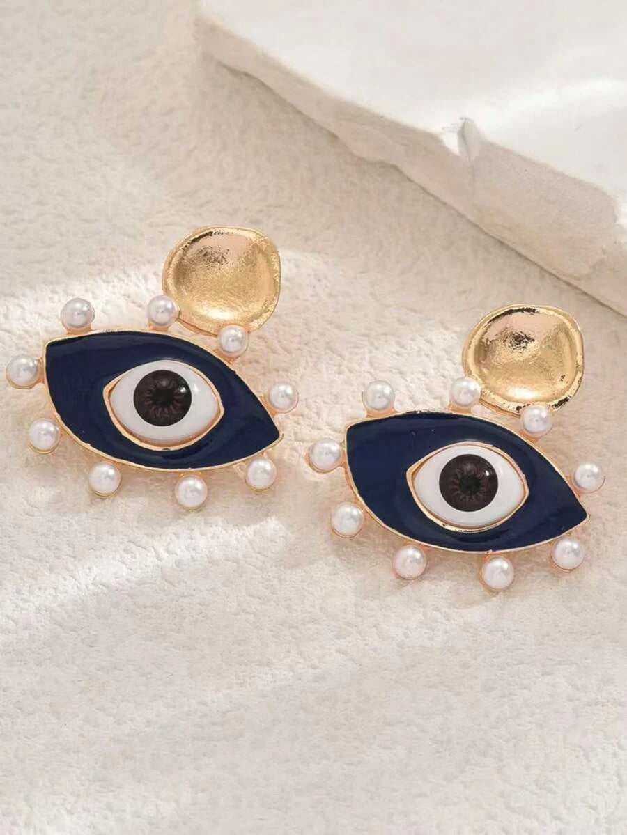 Vintage Pearl Enamel Stud Earrings