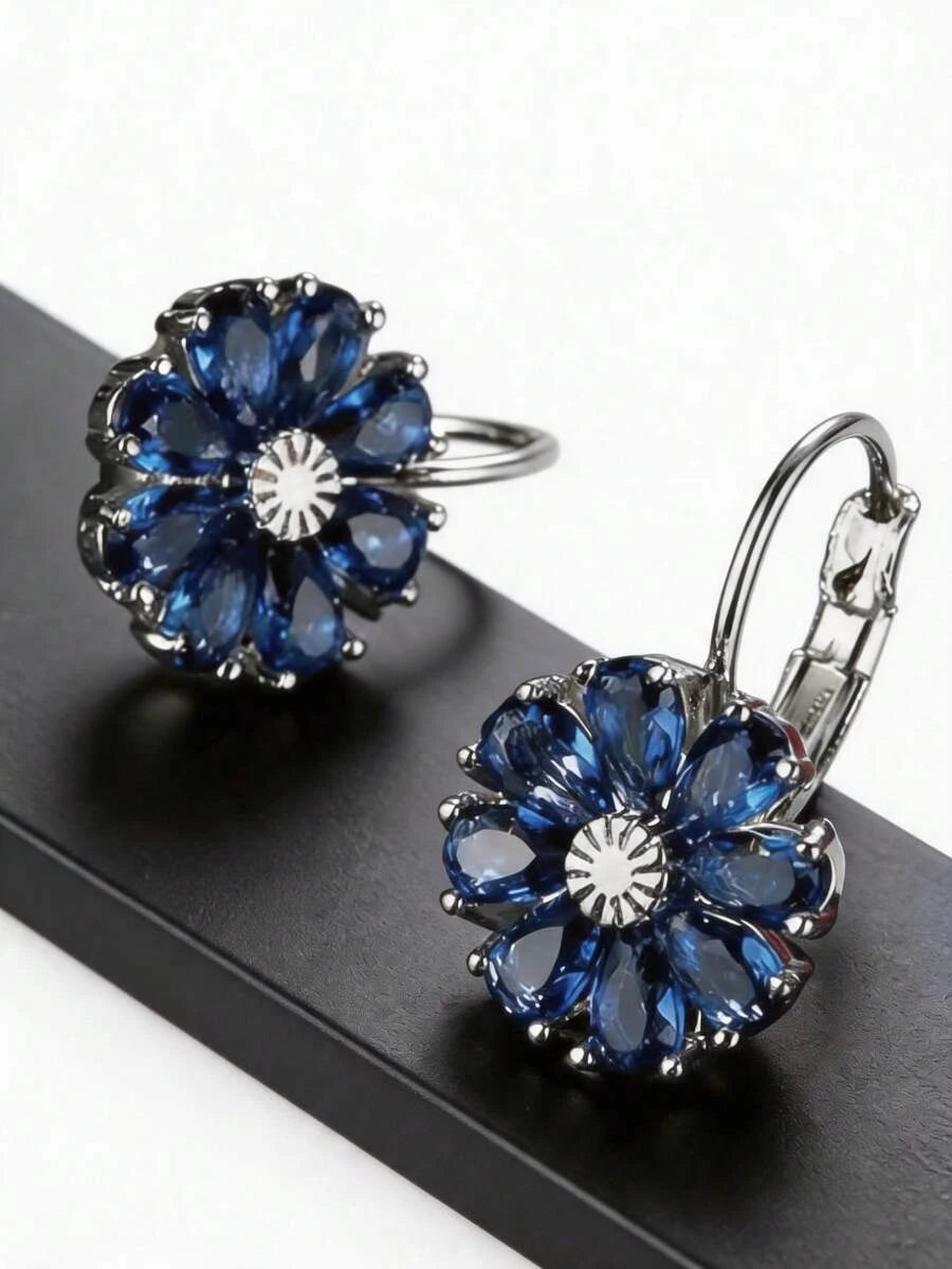 Vintage Floral Royal Blue Dangle Earrings