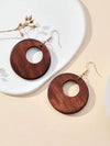 Vintage Wooden Hollow Round Pendant Earrings