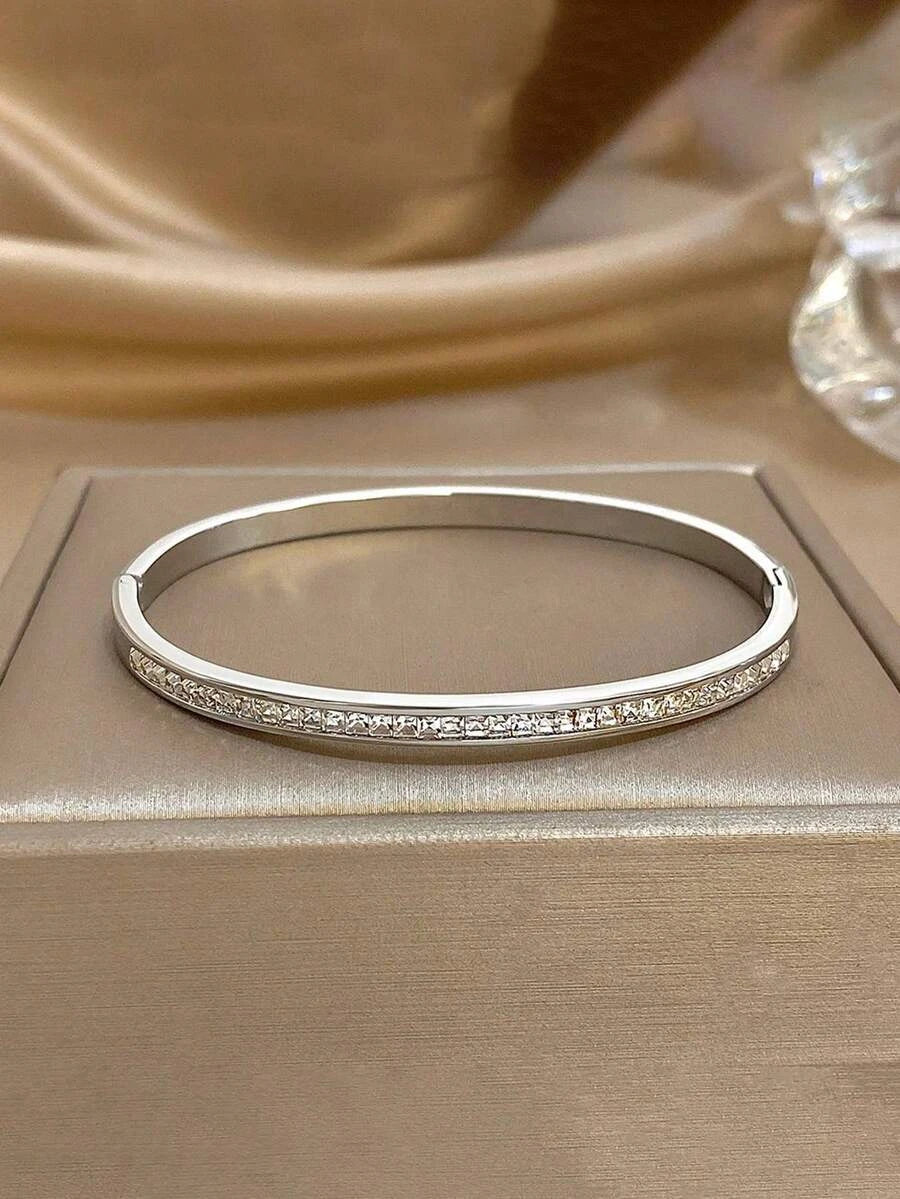 Minimalist Stainless Steel Rhinestone Bracelet